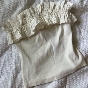 ANTHROPOLOGIE CREAM RUFFLE STRAPLESS TOP SIZE SMALL NWOT